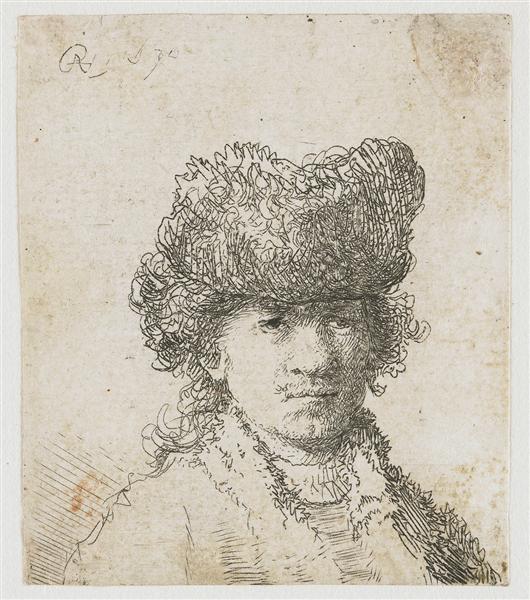 Self -portrait with skin hat bust - 1630