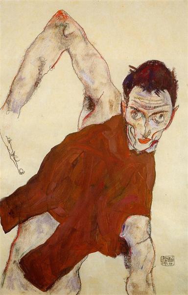 Self -portrait with jubón and right -eated lifted - 1914