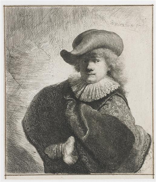 Auto-portrait avec un chapeau de laine et une couche brodée - 1631