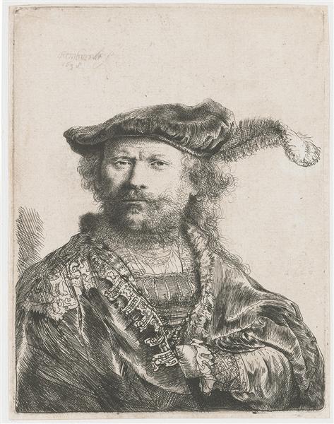 Auto-Portrait avec chapeau et stylo en velours - 1638