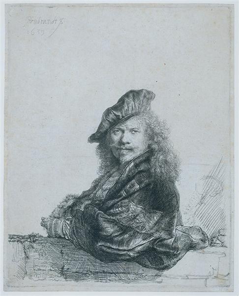 Self-portrait leaning on a stone windowsill - 1639