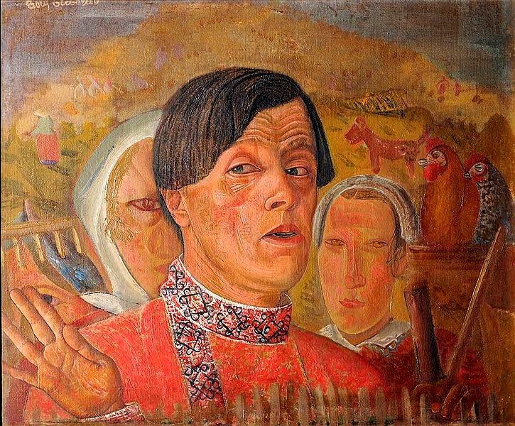 Self -Portrait z kurczakiem i kogutem - 1924