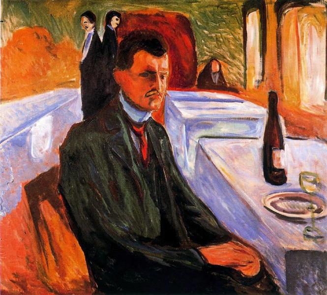 Self -portrait with wine bottle - 1906