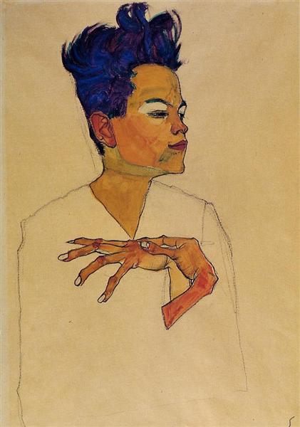 Self -portrait with chest hands - 1910