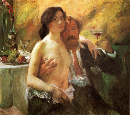 Self -portrait with his wife and a champagne glass - 1902