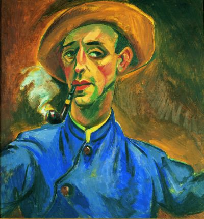 Self -Portrait mit Pfeife und Hut - 1918