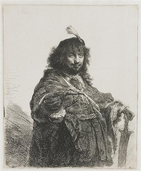 Autorretrato com gorro de pena e sabre abaixado - 1634