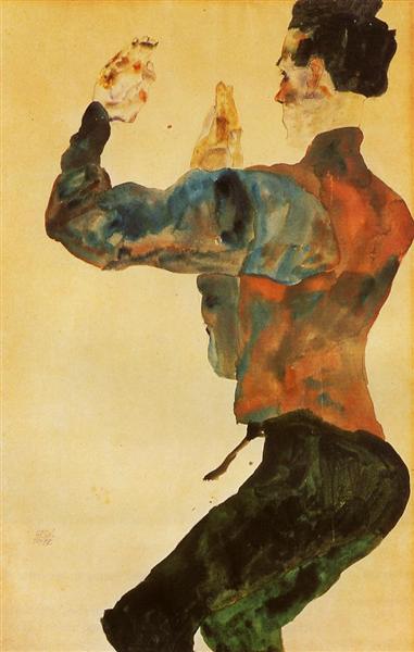 Self -portrait with the arms raised - posterior view - 1912