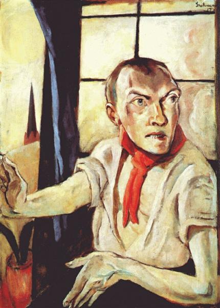 Self -portrait with red scarf - 1917