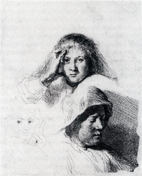 Sketch Sheet mit einem Saskia -Porträt - 1635