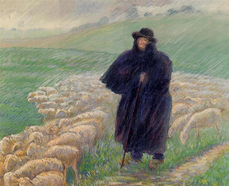 Pastor unter einem Regenguss - 1889