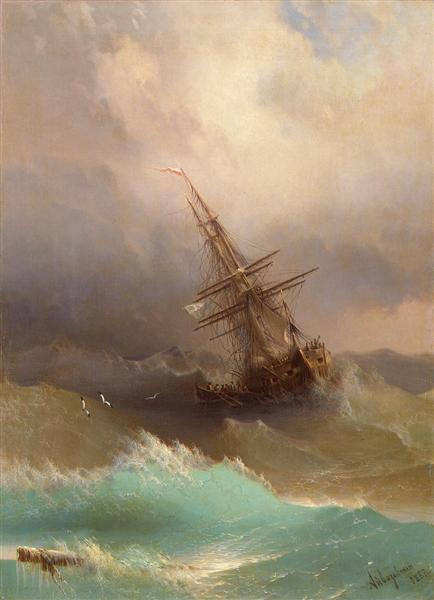 Bateau dans la mer Stormy - 1887