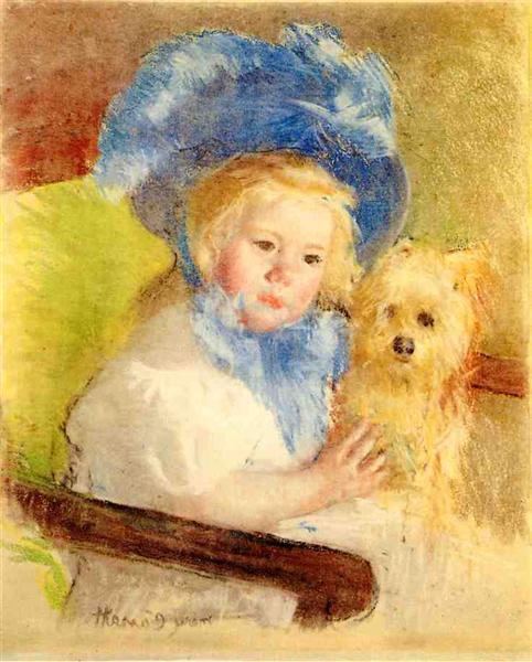 Simone With A Large Feathered Hat - Seated - Holding A Griffon Dog - 1903