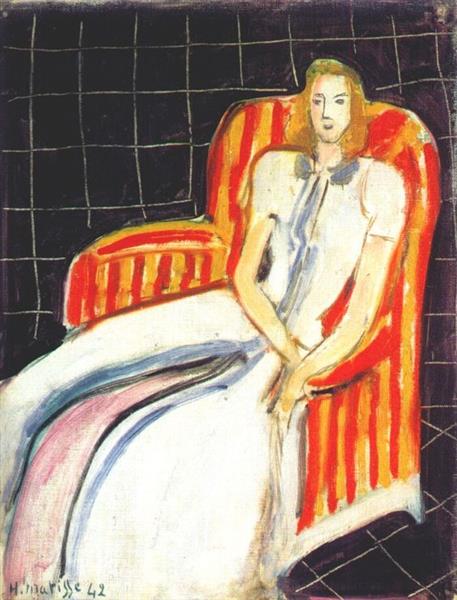 Simone in striped armchair 1942 