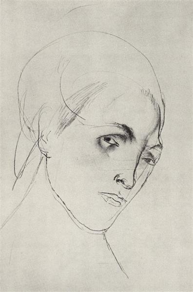 Sketch de la tête d'une femme selon la boîte mère - 1911