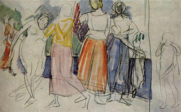 Sketch of the painting Girls in El Volga - 1914