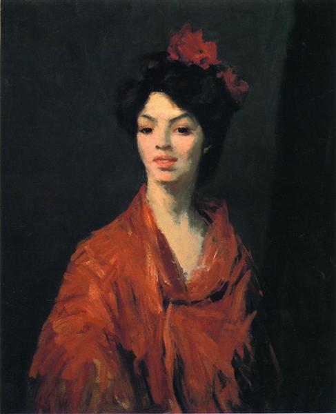 Mujer Española Con Mantón Rojo - 1907