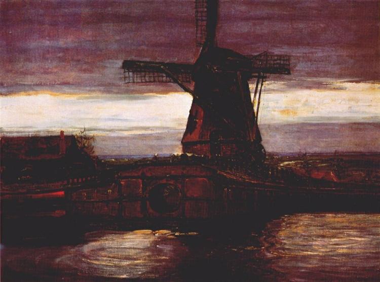 Moulin à bégaiement avec le ciel rayé - 1906