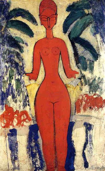 Nude standing with garden background - 1913