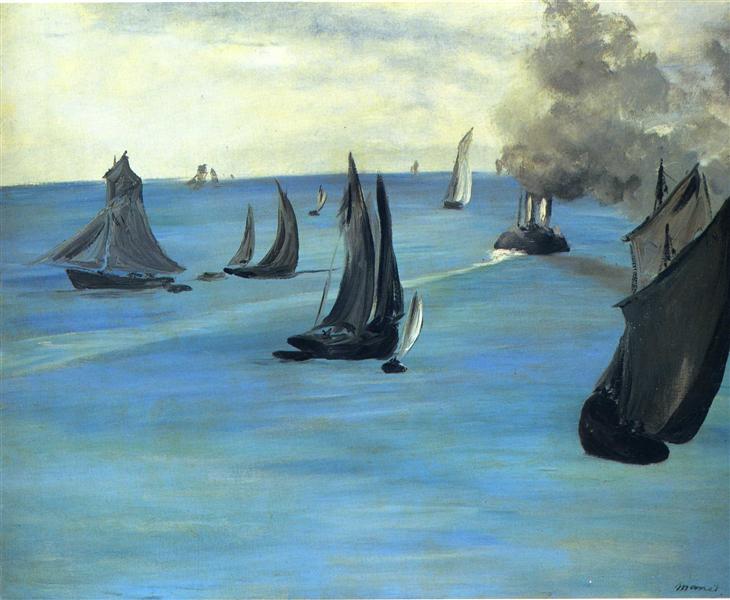 Bateau à vapeur sortant de Boulogne - 1864