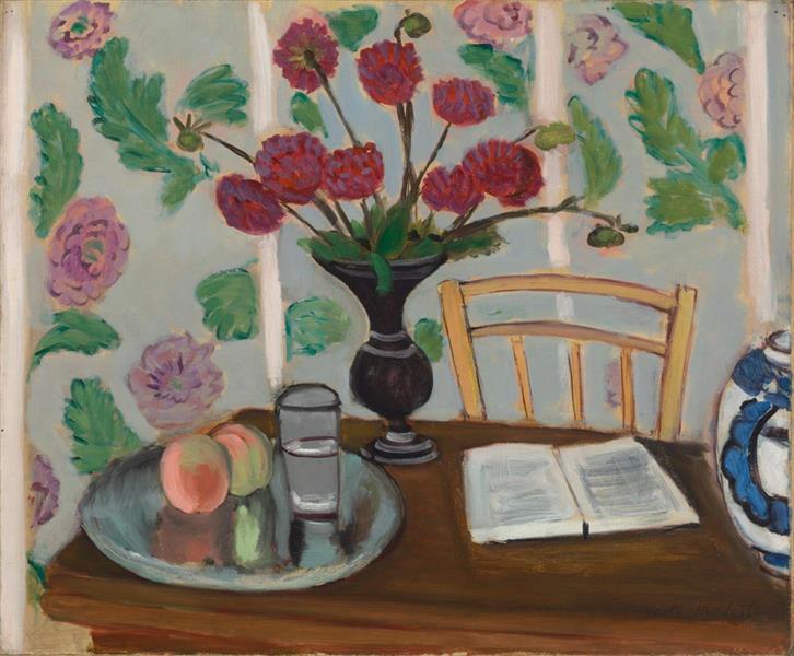 Still Life Bouquet of Dahlias and White Book 1923 