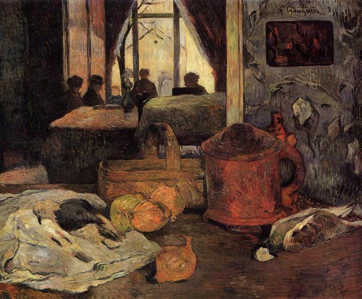 Still Life with Onions and Pigeons and Interior of a Room in Copenhagen - 1885