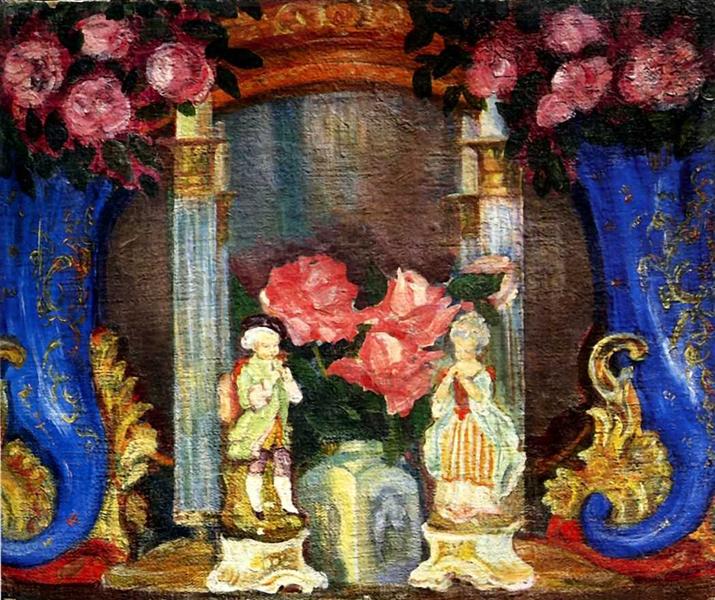 Bodegón avec des figures et des roses en porcelaine - 1909