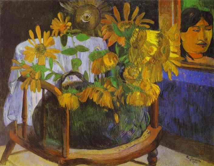 Die Natur mit Sonnenblumen auf einem Sessel anheben - 1901