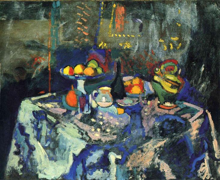 Nature morte avec vase, bouteille et fruits 1906 