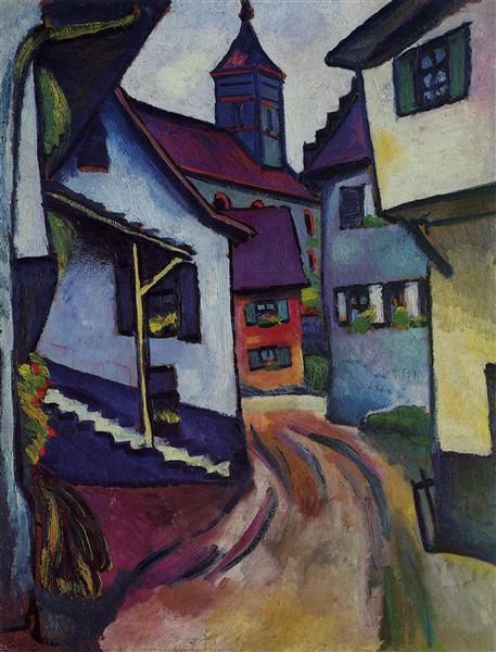 Street with church in Kandern - 1911