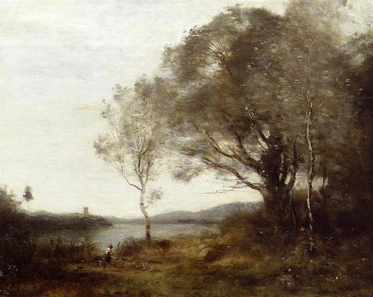 Walking along the banks of a pond - 1865