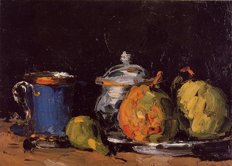 Sugar Bowl - Pears and Blue Cup - 1866