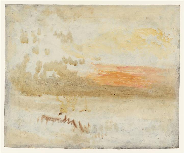 Puesta De Sol Vista Desde Una Playa Con Rompeolas - 1845