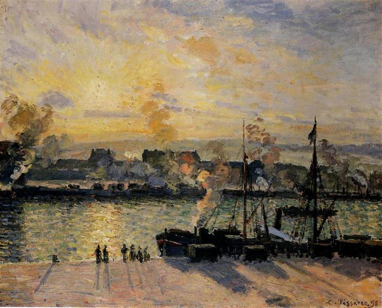 Sunset - Il porto di Rouen (navi a vapore) - 1898