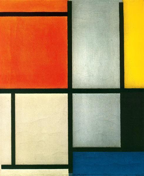 Tableau 3 com laranja, vermelho, amarelo, preto, azul e cinza, 1921