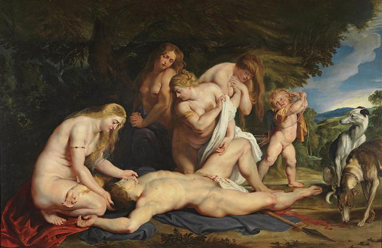 La morte di Adonis con Venus Cupido e tre grazie