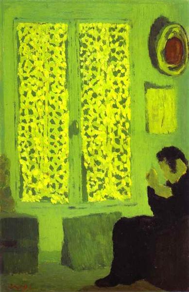 The green inside or figure in front of a window with curtains - 1891