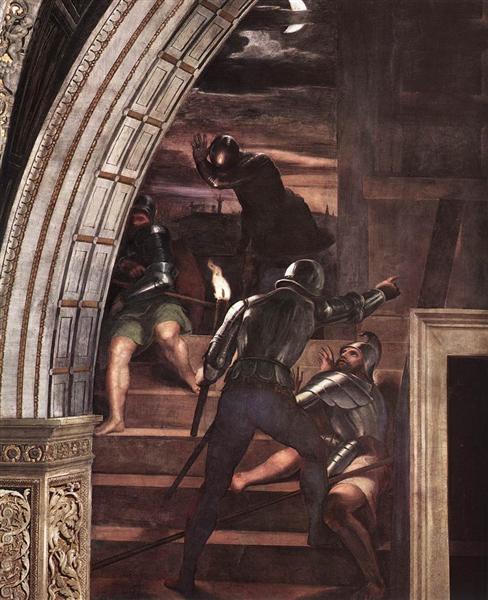 Die Wächter vor dem Gefängnis – Detail aus „Die Befreiung des Heiligen Petrus“ in D'Eliodoro Stanza – 1514