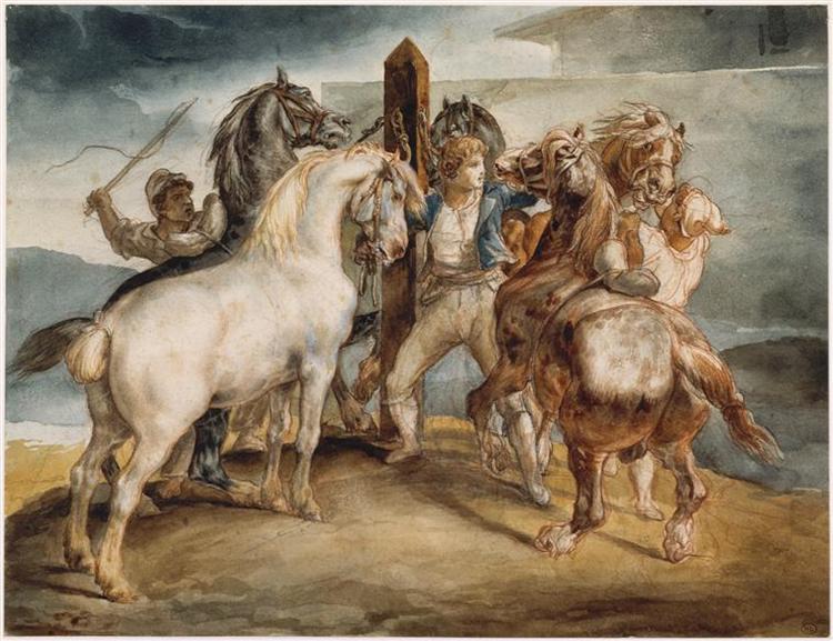 Le marché des chevaux: cinq chevaux en jeu - 1817