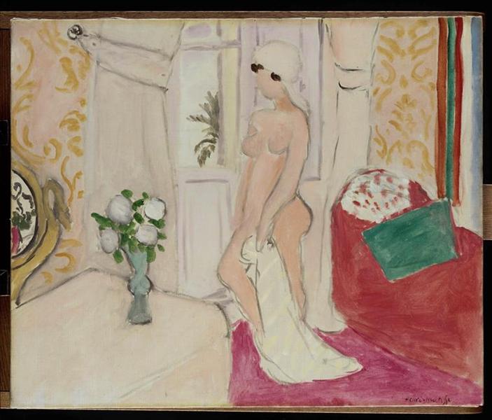 La demoiselle et le vase de fleurs ou nu rose 1921 