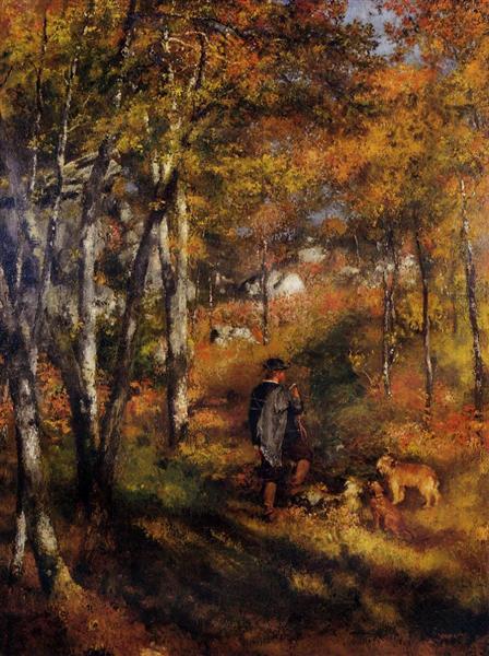 The painter Jules Le Coeur walking his dogs in the forest of Fontainebleau - 1866