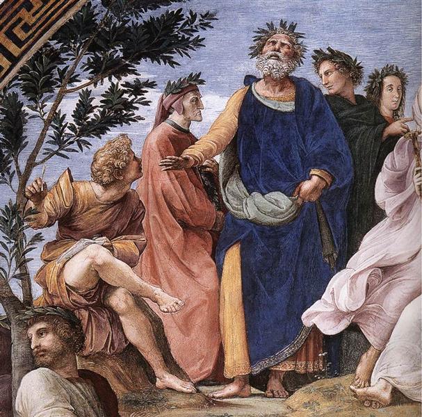 Parnassus - Detail of Homer - Dante and Virgil - In the Stanze Della Segnatura - 1511