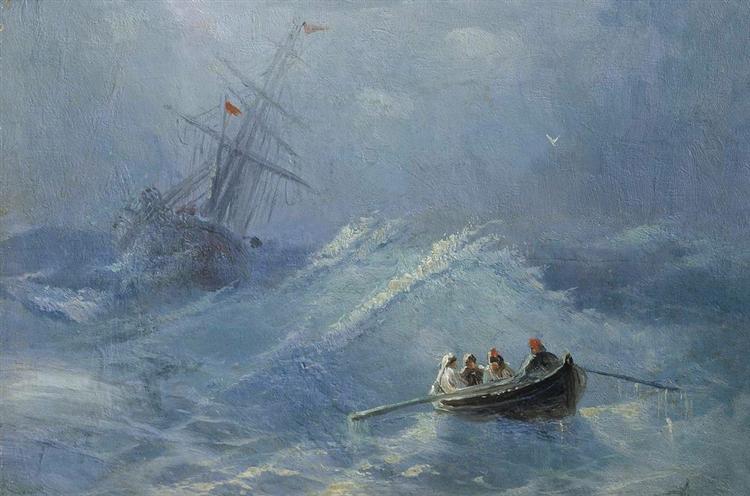 The wreck in a stormy sea