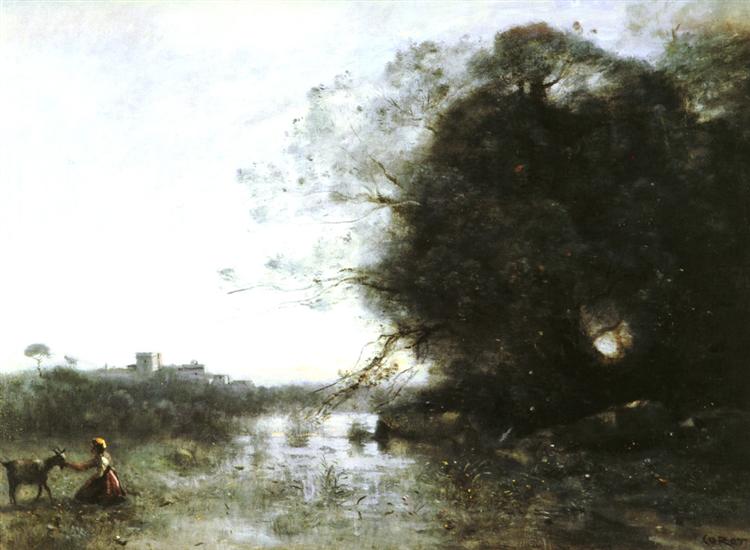 The Swamp Near The Big Tree And A Shepherdess