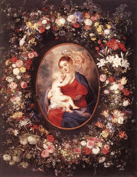 La vierge et l'enfant dans une guirlande de fleurs - 1621