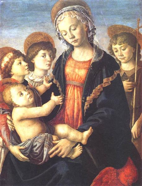 La Vierge et l'enfant avec deux anges et San Juan Bautista - 1470