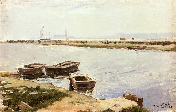 Trois navires sur le rivage - 1899