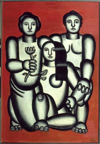 Three girls on red background (composition with three women) - 1927