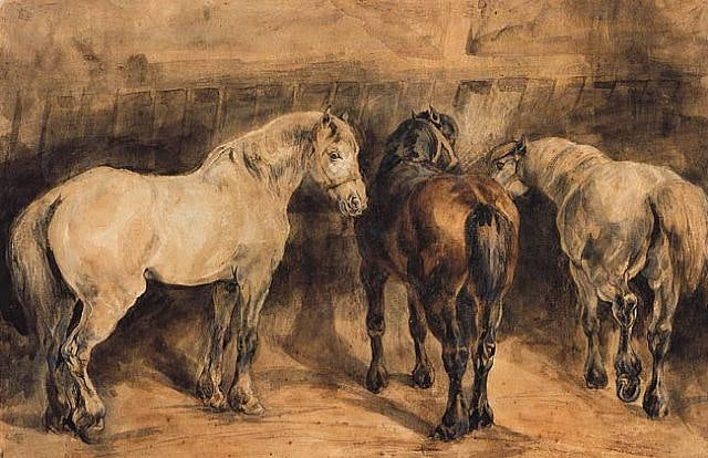 Trois chevaux dans son stable - 1823