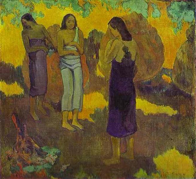 Tres Mujeres Tahitianas Sobre Un Fondo Amarillo - 1899 (Óleo Sobre Lienzo) - 1899